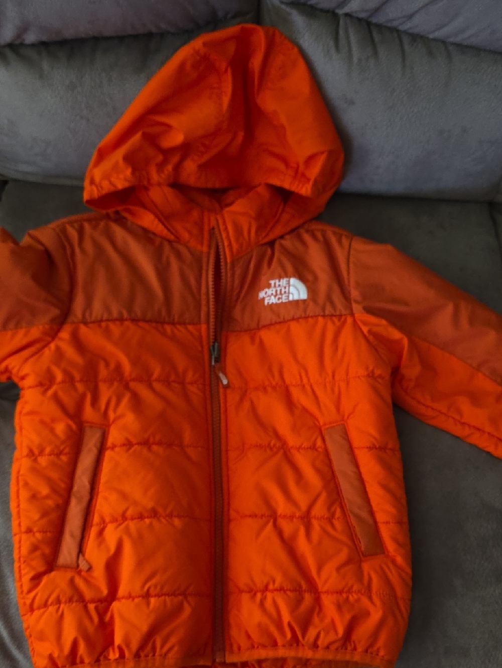 The North Face Bright Orange Hooded Puffer Jacket